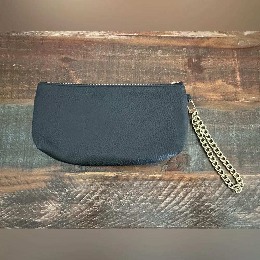 Olivia + Joy Black White Chain Wristlet Zip Clutch Handbag